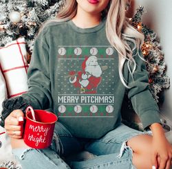 ugly christmas baseball comfort colors sweater, baseball christmas sweatshirt, funny santa christmas sweatshirt, ugly ch