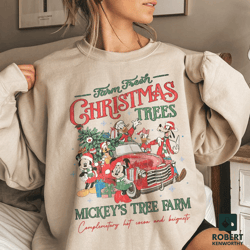 vintage disney farm fresh sweatshirt, mickey's tree farm, mickey and friends christmas sweatshirt, christmas disney fami