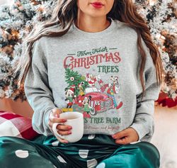 vintage disney farm fresh sweatshirt, mickey's tree farm, mickey and friends christmas sweatshirt, christmas disney fami