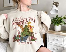 winnie the pooh christmas tree sweatshirt, the most wonderful time of the year winnie the pooh christmas lights sweatshi