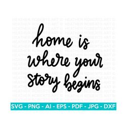 home is where story begins svg, positive quote svg, self love svg, inspirational quote svg , motivational, hand-lettered svg,cricut cut file