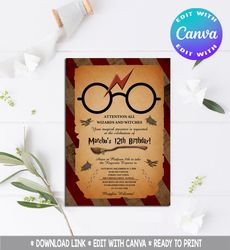 harry potter invitation, harry potter birthday invitation, harry potter birthday party invitation, harry potter invites