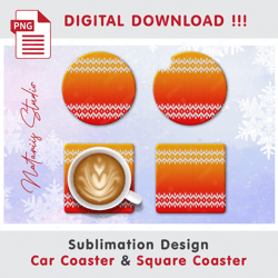 christmas knitted pattern - sublimation waterslade pattern - car coaster design - digital download