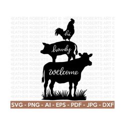 farmhouse welcome sign svg , farmhouse svg, cow svg, pig svg, chicken svg, farmhouse animals, farm animals, cut file cricut, silhouette