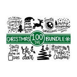 100 christmas svg bundle, winter svg, santa svg, holiday, merry christmas, christmas bundle, funny christmas shirt, cut file cricut