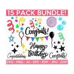 celebrations svg bundle, party svg bundle, party decorations svg, birthday party svg, greetings svg, cut files for cricut, silhouette