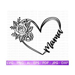 mama floral heart svg, mother svg, blessed mom svg, mom shirt, mom life svg, mother's day svg, mom svg, gift for mom, cut file cricut