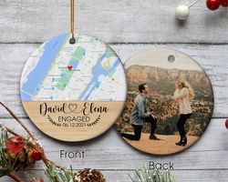 personalized engaged ornament gift for couple , valentines day gifts for him her, map ornament
