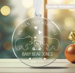 pregnancy announcement ornament, and then there were three ornament, baby coming soon ornament