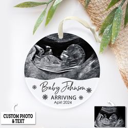 personalized ultrasound ornament, pregnancy announcement ornament, baby coming soon ornament