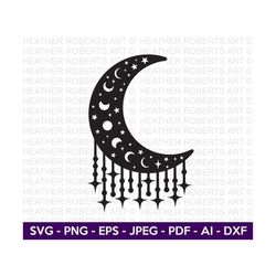 moon and star svg, crescent moon svg, moon clipart, moon silhouette, celestial svg, moon phase svg, night sky svg,cricut cut file,silhouette