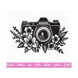 floral camera svg, photographer svg, photography svg, floral, photo taking svg, photographer shirt svg, cut files for cricut, silhouette