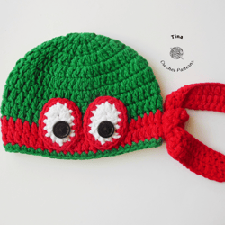 crochet pattern - ninja turtles hat | ninja turtles photo prop | crochet halloween beanie | sizes from baby to adult