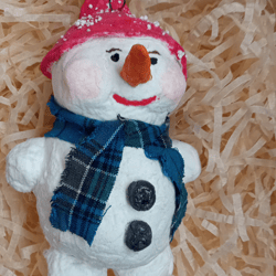 christmas decoration, christmas tree toy handmade papier mache snowman