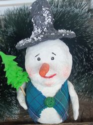 original handmade christmas snowman figurine made of paper-mache