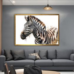 zebra canvas wall art, zebra portrait canvas print, watercolor zebra canvas painting, african wildlife modern home decor