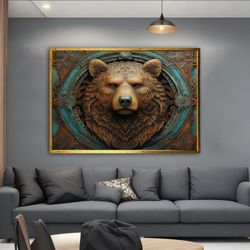 angry bear painting, brown bear canvas, big bear print, wild animal painting for home and office, animal artwork