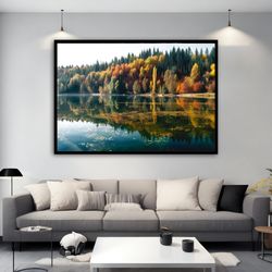 autumn lake landscape canvas art, autumn landscape wall poster, lake landscape wall art,autumn canvas, nature art wall d