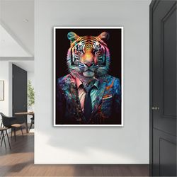 boss tiger canvas painting, boss tiger poster, boss tigerwall art, boss tiger art, home decor, animal wall decor
