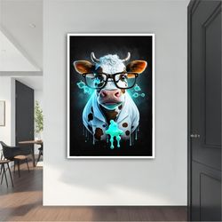 doctor cow canvas painting, doctor cow poster, doctor cow wall art, doctor cow art, animal canvas, home decor, wall deco