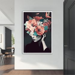 flower hair modern canvas ,modern painting, wall art, modern  canvas,  abstract art, canvas art, decor for gift, woman p