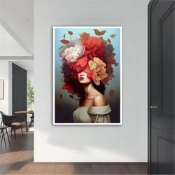 flower woman modern canvas ,modern painting, wall art, modern  canvas,  abstract art, black and white canvas art