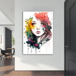 flower woman modern canvas ,modern painting, wall art, modern  canvas,  abstract art, canvas art, decor for gift, woman