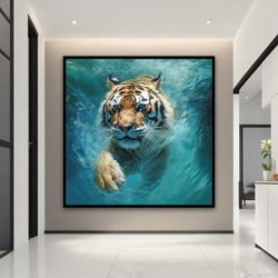 sea tiger canvas painting, sea tiger wall art, sea tiger poster, tiger canvas print, tiger home decor, animal office art