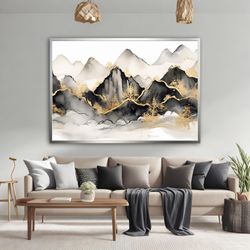 abstract mountain canvas, nature wall art, abstract landscape canvas painting, black mountain art