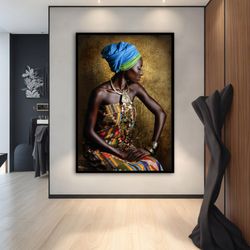 african woman canvas, black woman canvas print, home decor,african woman painting, ethnic woman art, framed canvas