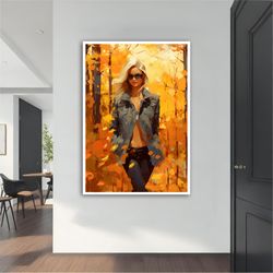 autumn blonde woman modern canvas ,modern painting, wall art, modern  canvas,  abstract art, canvas art, decor for gift