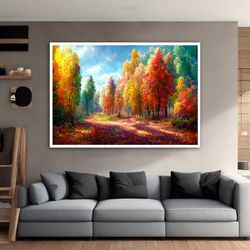 autumn forest landscape canvas painting, autumn landscape art canvas, forest landscape canvas decor, nature landscape wa