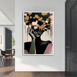 black woman modern canvas ,modern painting, wall art, modern  canvas,  abstract art, canvas art, decor for gift, woman p