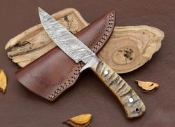 hand forged damascus steel blade knife with damascus guard & pommel - natural wood handle, personalized masterpie