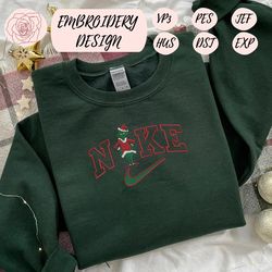 nike x grinch embroidered sweatshirts, christmas embroidered sweatshirts, swoosh embroidered shirts, embroidery design