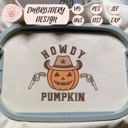 howdy pumpkin embroidery machine design, vintage cowboy embroidery design, western pumpkin embroidery design