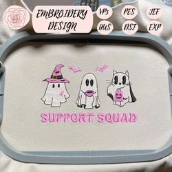 cute ghost embroidery design, support squad halloween cancer awareness embroidery machine file, halloween cancer warrior embroidery file