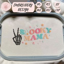 spooky mama halloween, hello spooky embroidery design, skeleton halloween embroidery machine design, retro halloween