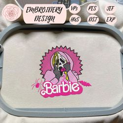 barbi movie embroidery machine design, barbi halloween embroidery file, spooky barbi emrboidery file, embroidery designs