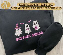 cute ghost embroidery design, support squad halloween cancer awareness embroidery machine file, halloween cancer warrior embroidery file