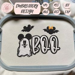 cartoon mouse spooky embroidery design, happy halloween embroidery file, creepy ghost embroidery file, cute spooky machine embroidery design, instant dowload