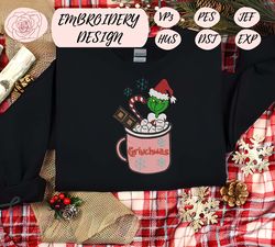 christmas embroidery designs, grinchmas coffee embroidery, iced warm winter, hand drawn embroidery, merry christmas embroidery