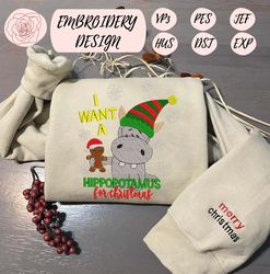 christmas embroidery designs, christmas hippo embroidery, christmas animal embroidery filles, merry xmas embroidery