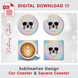 funny skull design - sublimation waterslade pattern - car coaster design - digital download