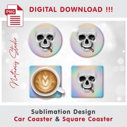 funny cigar skull design - sublimation waterslade pattern - car coaster design - digital download