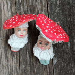 christmas decorations, fairy mushrooms fly agarics with faces, handmade