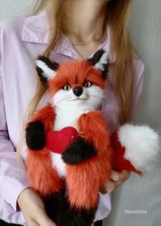 realistic fox stuffed animal, foxes teddy bear plush, poseable fox cub plushie, 3d replica sculpture pet, floppy art dol