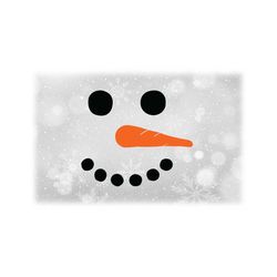 holiday clipart: winter or christmas unisex smiling snowman face with orange carrot nose, black coal mouth / eyes - digital download svg/png