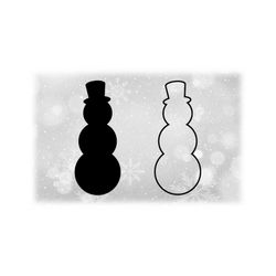 holiday clipart: black solid and outline of simple snowman silhouette with top hat - christmas or winter theme - digital download svg & png