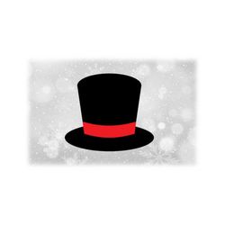 holiday clipart:  simple easy solid black top hat with red band for magician, christmas snowman, other themes - digital download svg & png
